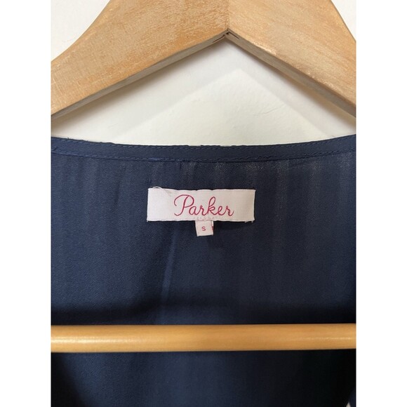 Parker Navy White Stripe V Neck Smocked Peplum Long Sleeve Blouse Size S - Picture 5 of 9